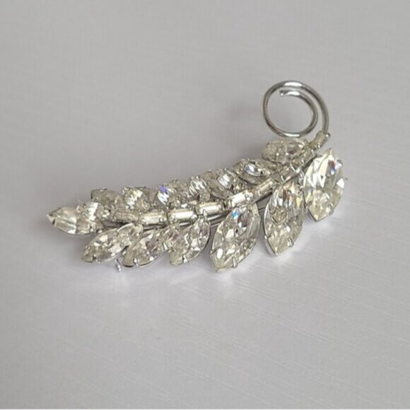 Vintage Jay Flex Sterling Silver Crystal Leaf Brooch Pin - Picture 2 of 14